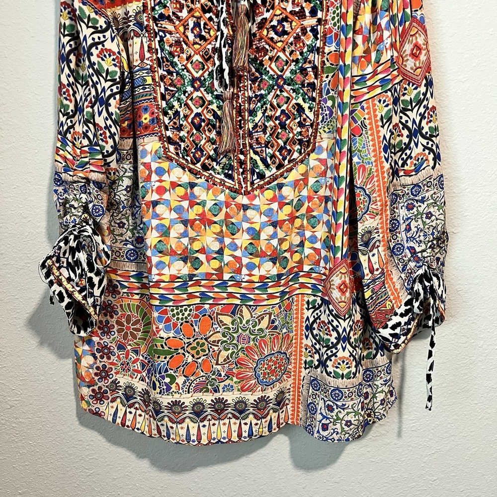 John Mark Top Medium Artsy Peasant Colorful Tunic Floral Embroidered Boho - Picture 5 of 15